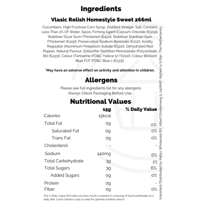 Vlasic Homestyle Sweet Relish 8x266ml