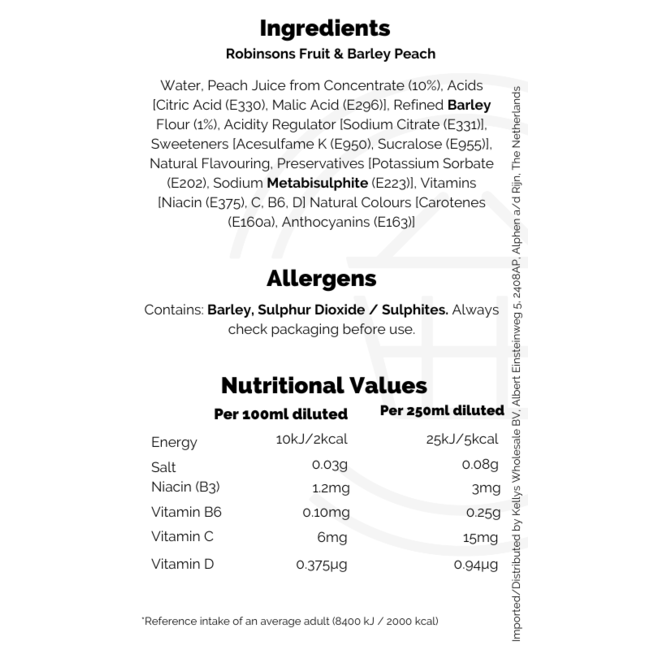 Robinsons Fruit & Barley Peach 12x1L