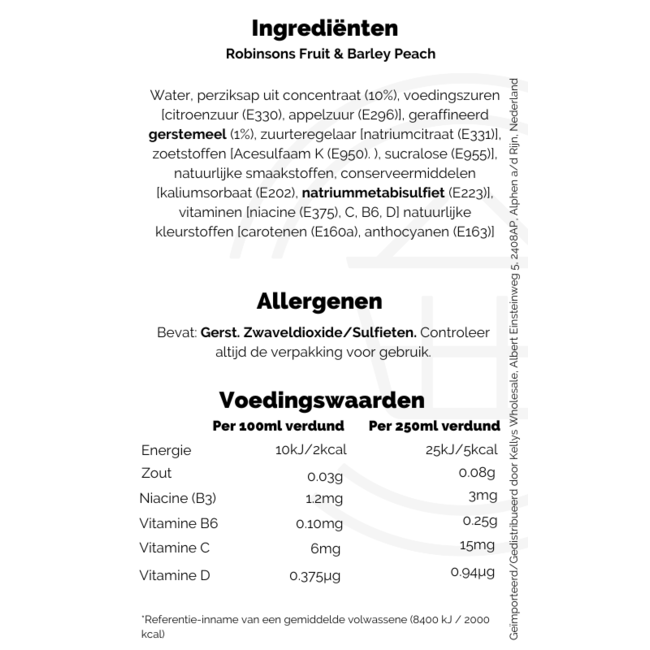 Robinsons Fruit & Barley Peach 12x1L