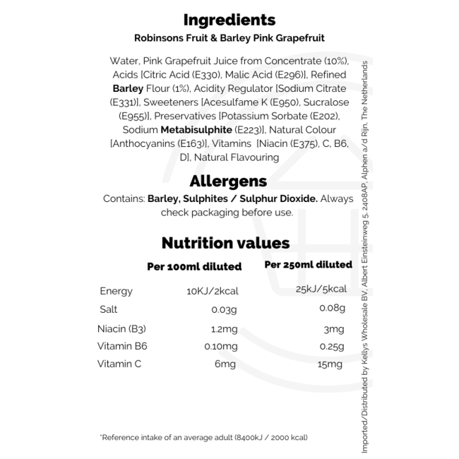 Robinsons Fruit & Barley Pink Grapefruit 12x1L