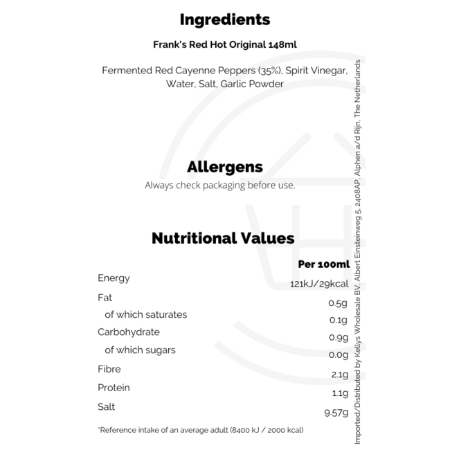 Frank's RedHot Cayenne Pepper Sauce 6x148ml
