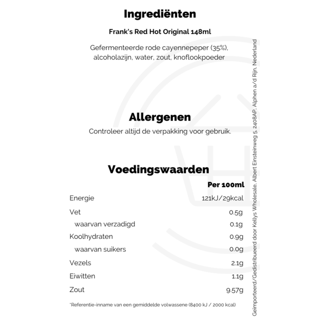 Frank's RedHot Cayenne Pepper Sauce 6x148ml