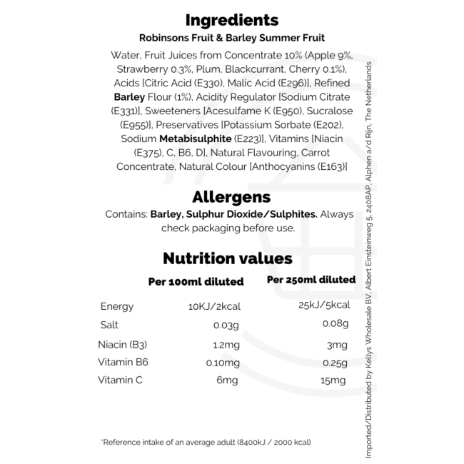 Robinsons Fruit & Barley Summer Fruit 12x1L