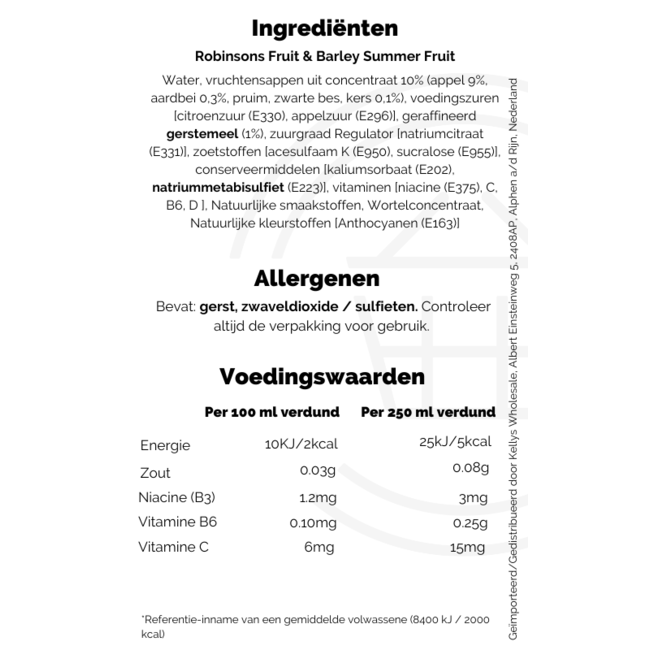 Robinsons Fruit & Barley Summer Fruit 12x1L
