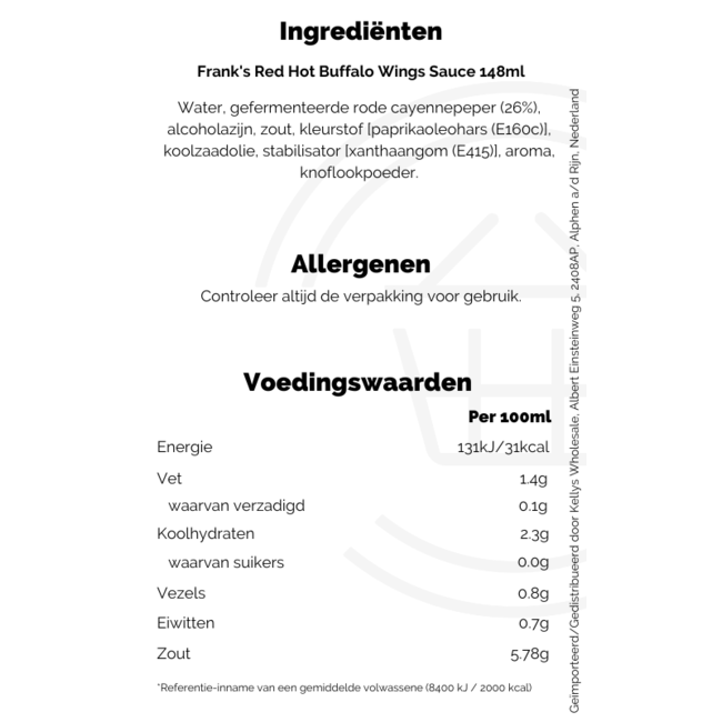 Frank's RedHot Buffalo Wing Sauce 6x148ml