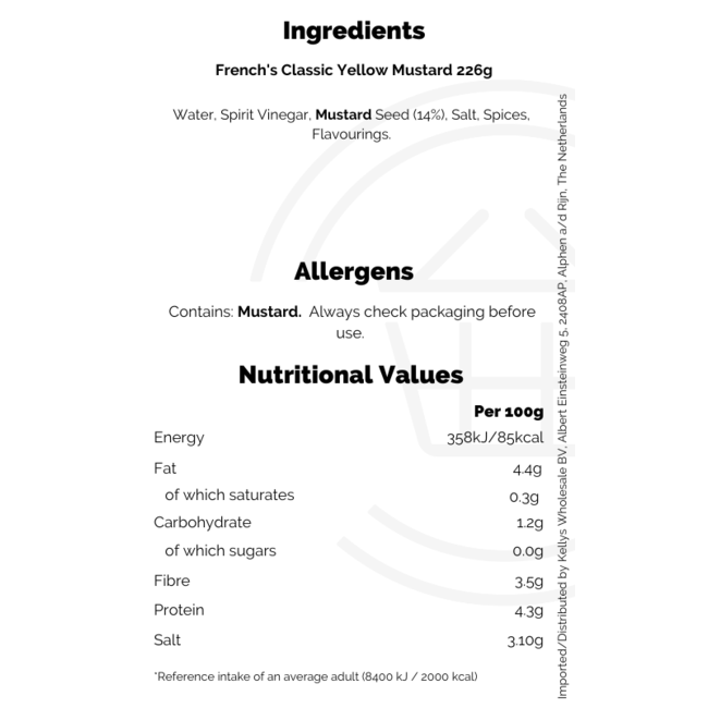 French's Yellow Mustard 8x226g