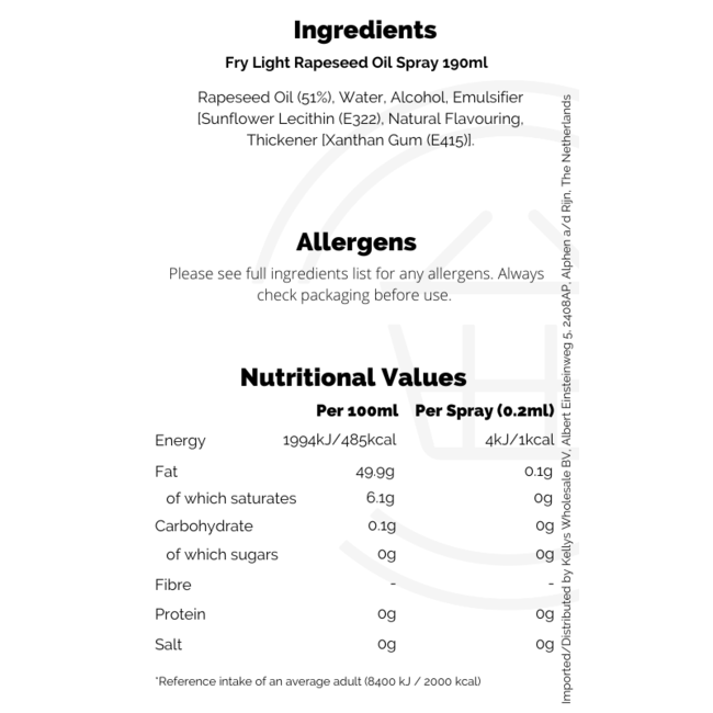 Fry Light Rapeseed Spray 6x190ml