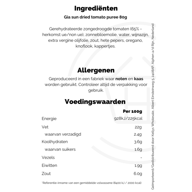 Gia Sun Dried Tomato Puree 12x80g British Groceries Kellys