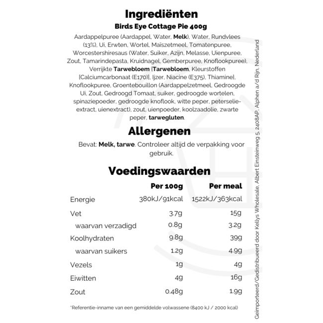 Birds Eye Cottage Pie 6x400g