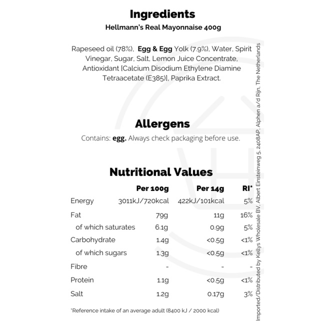 Hellmann Real Mayonnaise 12x400g