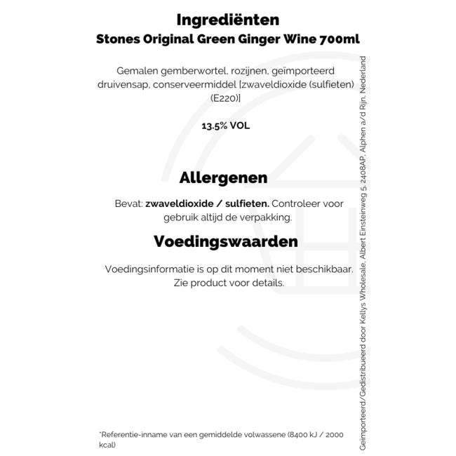 Stone's Green Ginger Wine ABV13.5% 6x70cl