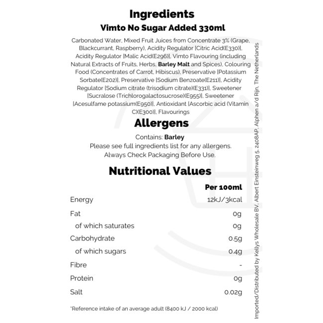 Vimto No Added Sugar PM80p 24x330ml