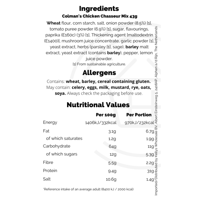 Casserole Mix Chicken Chasseur 16x43g