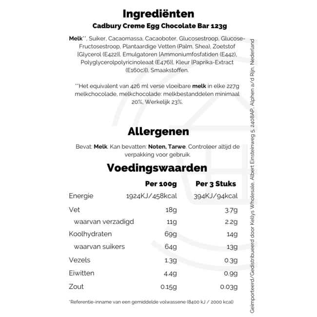 Cadbury Creme Egg Chocolate Bar 16x123g