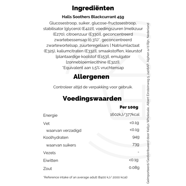 Halls Soothers Blackcurrant* 20x45g