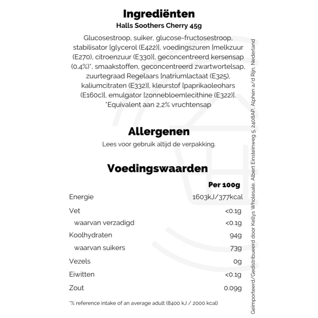 Halls Soothers Cherry* 20x45g