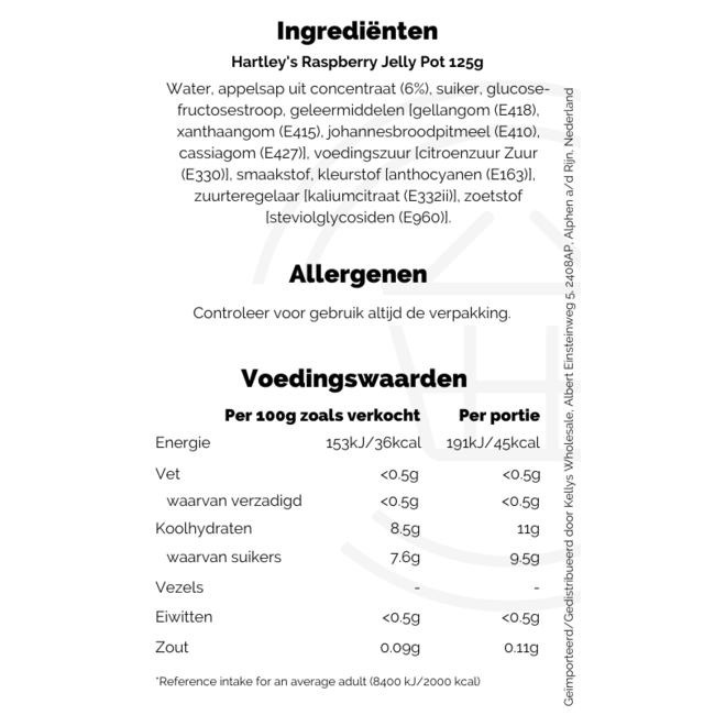 Hartleys Jelly Raspberry Pot 12x125g