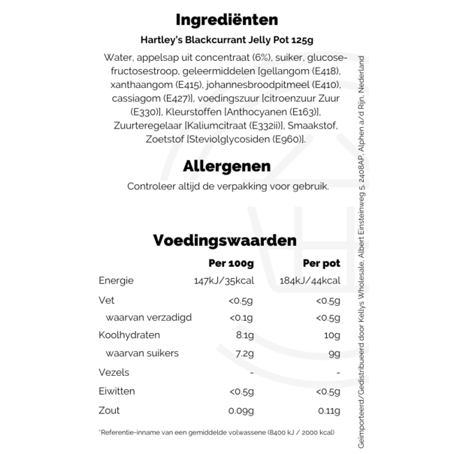 Hartleys Blackcurrant Jelly 12x125g