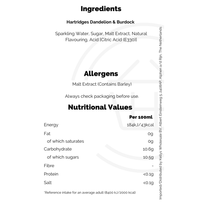 Hartridge's Dandelion & Burdock 12x330ml