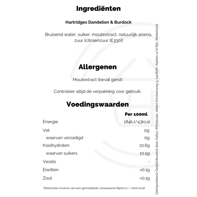 Hartridge's Dandelion & Burdock 12x330ml