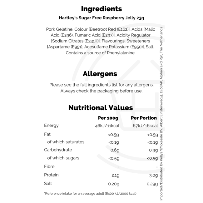 Hartley's Sugar Free Raspberry Jelly 12x23g