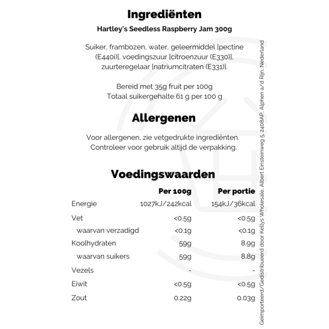 Hartley's Best Raspberry Seedless Jam 6x340g