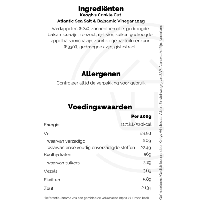 Keoghs Crinkle Sea Salt & Vinegar 12x125g