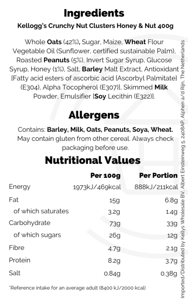 Kelloggs Crunchy Nut Clusters Honey & Nut 10x450g  British Breakfast -  Kellys Wholesale & Distribution