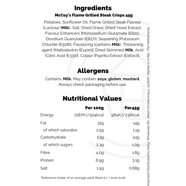 McCoy's Flame Grilled Steak Crisps 36x45g