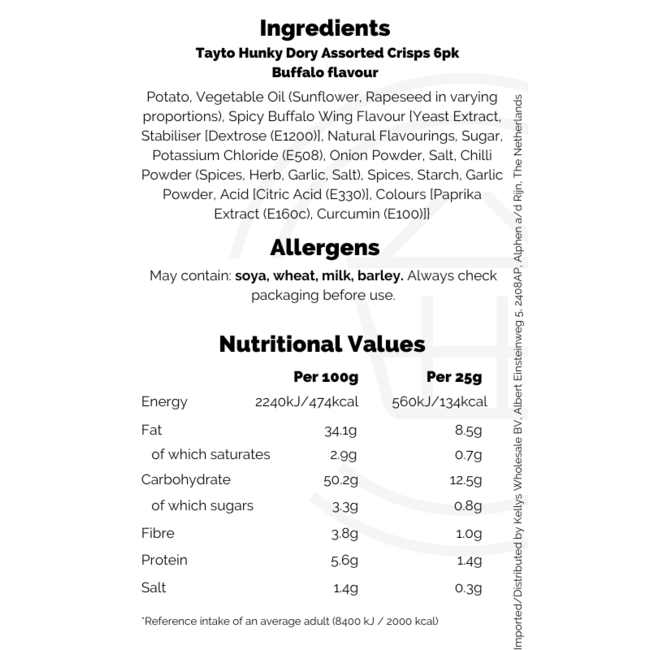 Tayto Hunky Dory Assorted Crisps 6pk 16x25g