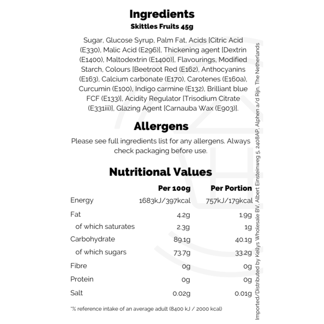 Skittles Fruits PM£0.65p 36x45g
