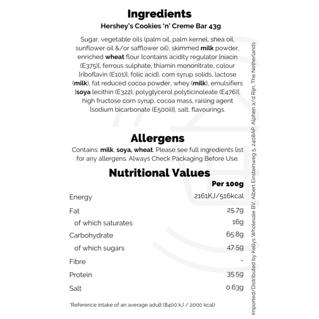 Hershey's Cookies N Creme Bar 36x43g