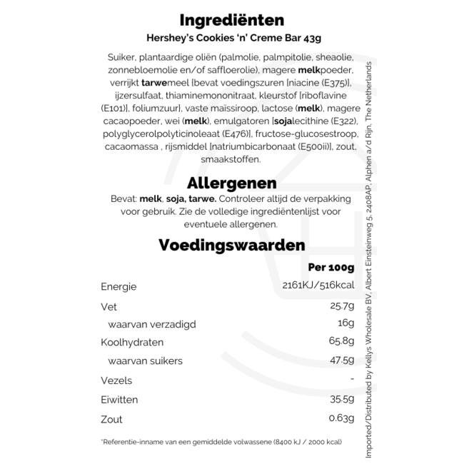 Hershey's Cookies N Creme Bar 36x43g