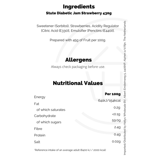 Stute Diabetic Jam Strawberry 6x430g