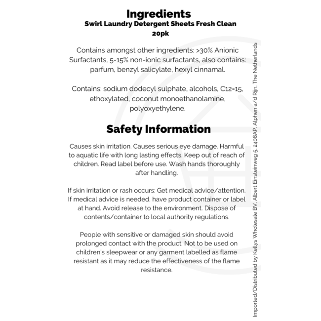 Swirl Laundry Detergent Sheets Fresh Clean 14x20pk