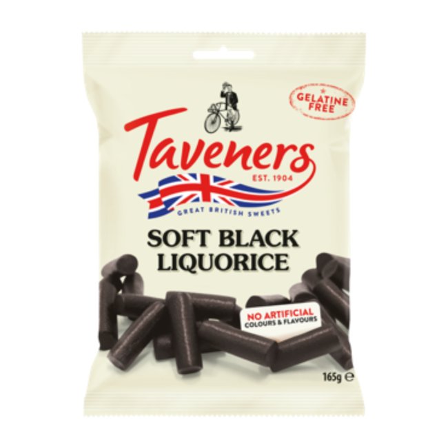 Taveners Taveners Soft Black Liquorice 14x165g