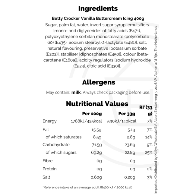 Betty Crocker Vanilla Buttercream Icing 6x400g