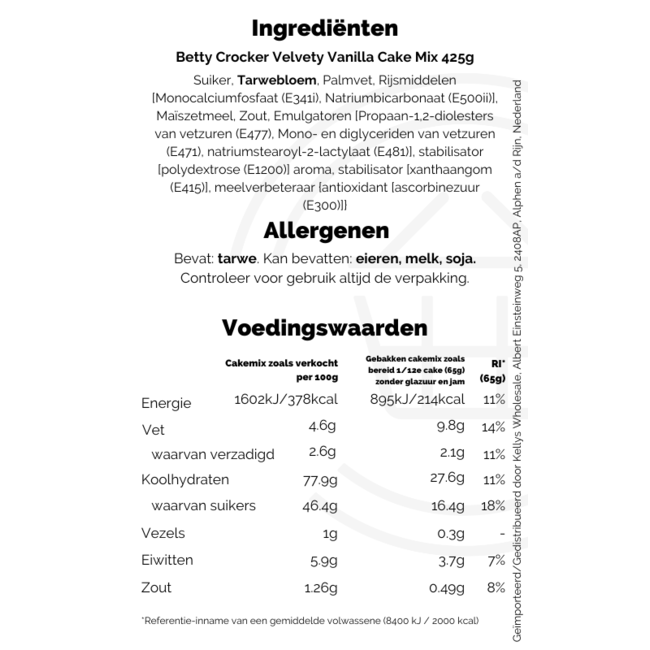 Betty Crocker Velvety Vanilla Cake Mix 6x425g