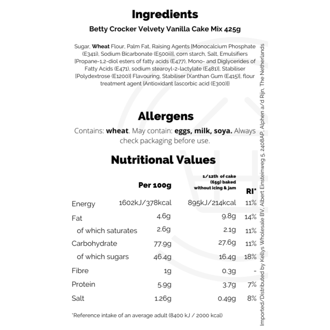 Betty Crocker Velvety Vanilla Cake Mix 6x425g