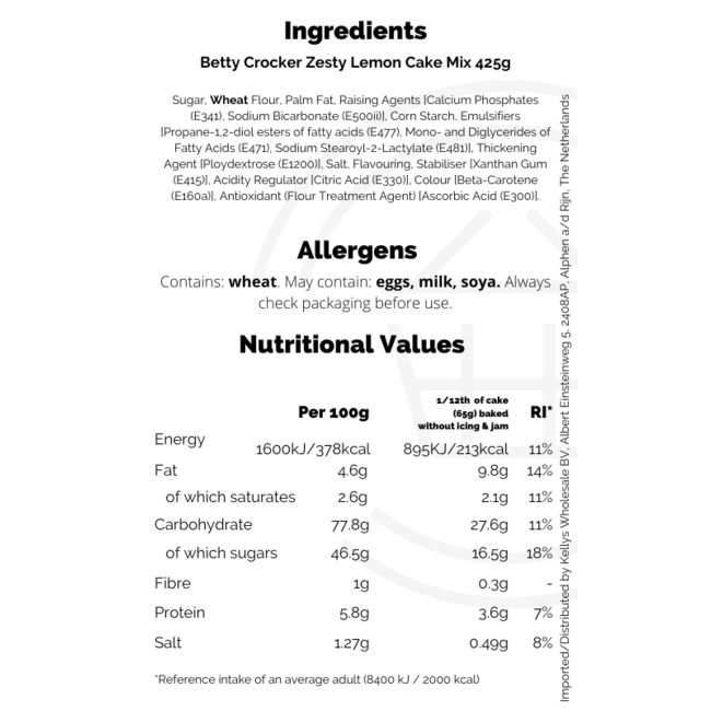 Betty Crocker Zesty Lemon Cake Mix 6x425g