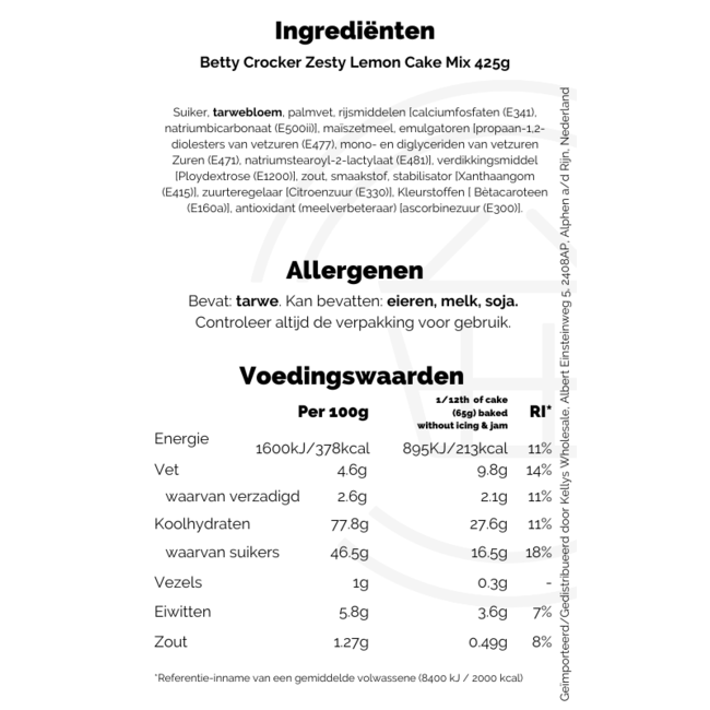 Betty Crocker Zesty Lemon Cake Mix 6x425g