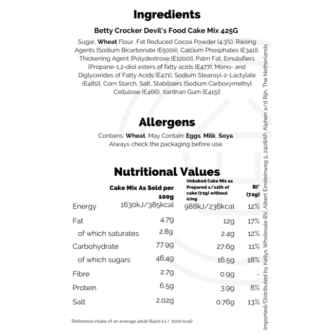 Betty Crocker Devils Food Cake Mix 6x425g