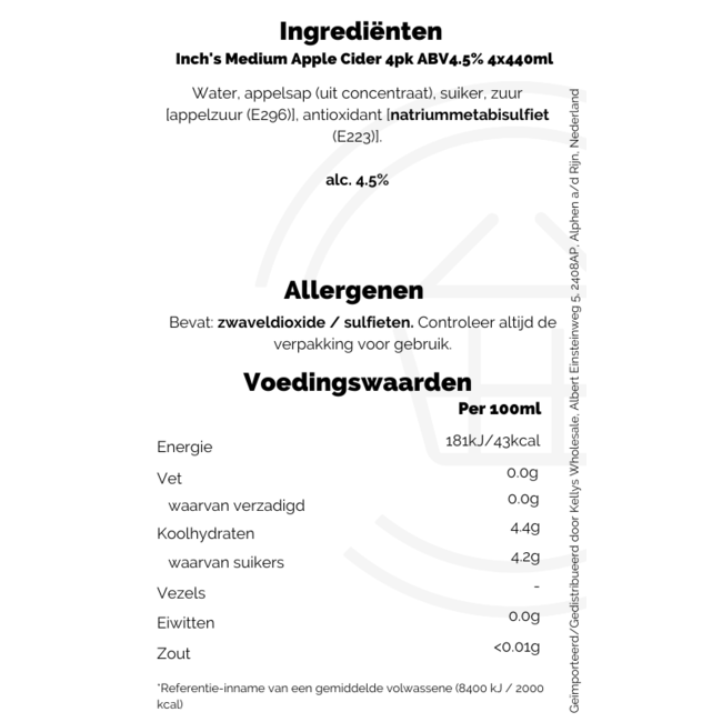 Inch's Medium Apple Cider 4pk ABV4.5% 6x4x440ml