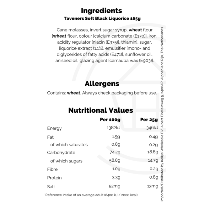 Taveners Soft Black Liquorice 14x165g