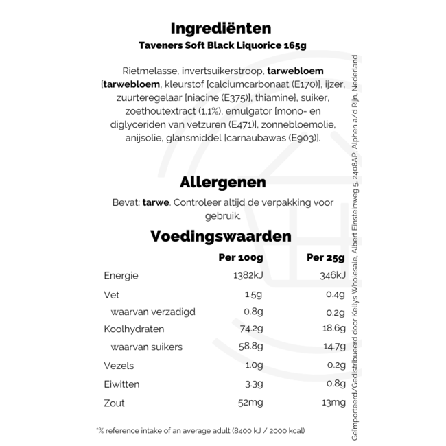 Taveners Soft Black Liquorice 14x165g