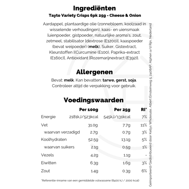 Tayto Variety Crisps 6pk 24x25g