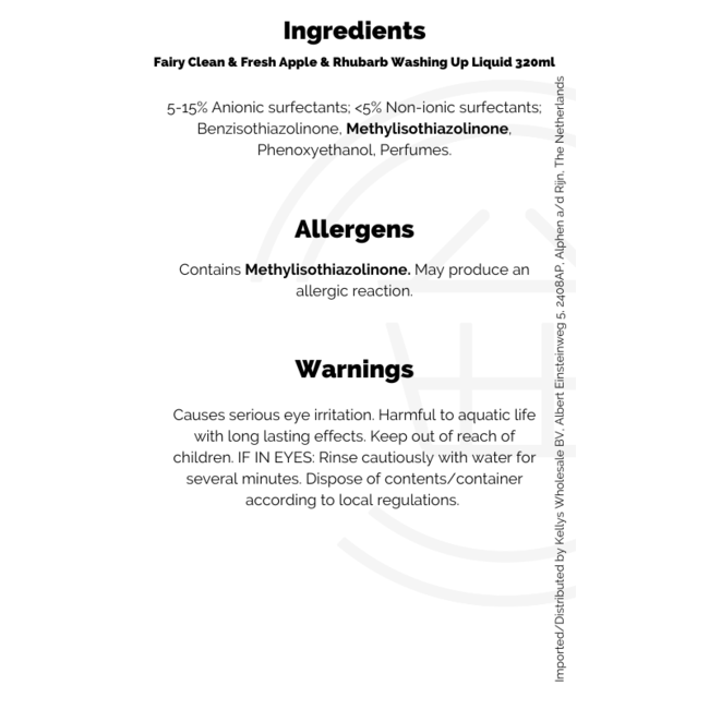 Fairy Clean & Fresh Apple & Rhubarb Washing Up Liquid 320ml