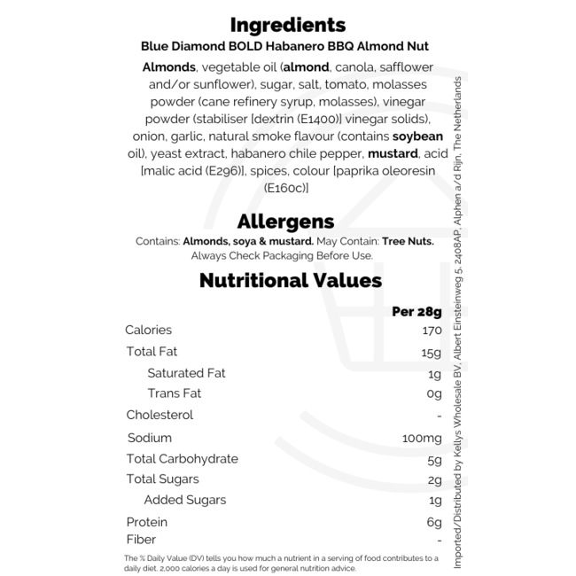 Blue Diamond Bold Habanero BBQ 12x170g Almond Nuts