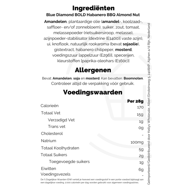 Blue Diamond Bold Habanero BBQ 12x170g Almond Nuts