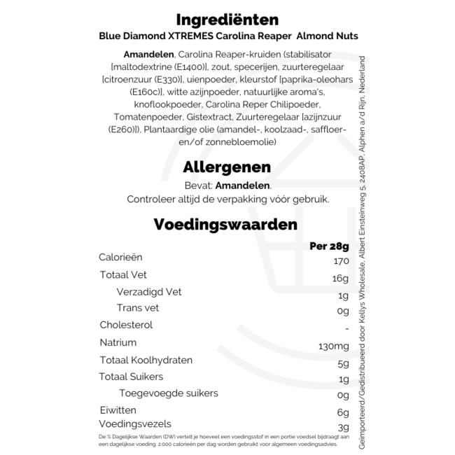 Blue Diamond Xtremes Carolina Reaper 12x170g Almond Nuts